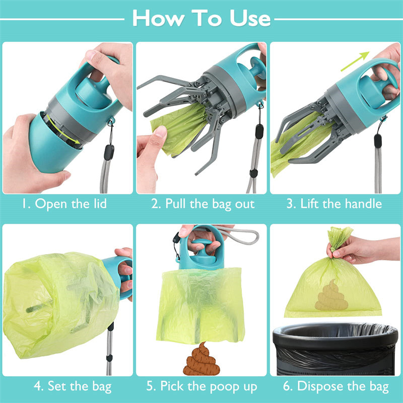 Portable Lightweight Dog Pooper Scooper With Built-in Poop Bag Dispenser Eight-claw Shovel For Pet Toilet Picker Pet Products - Paw Pet