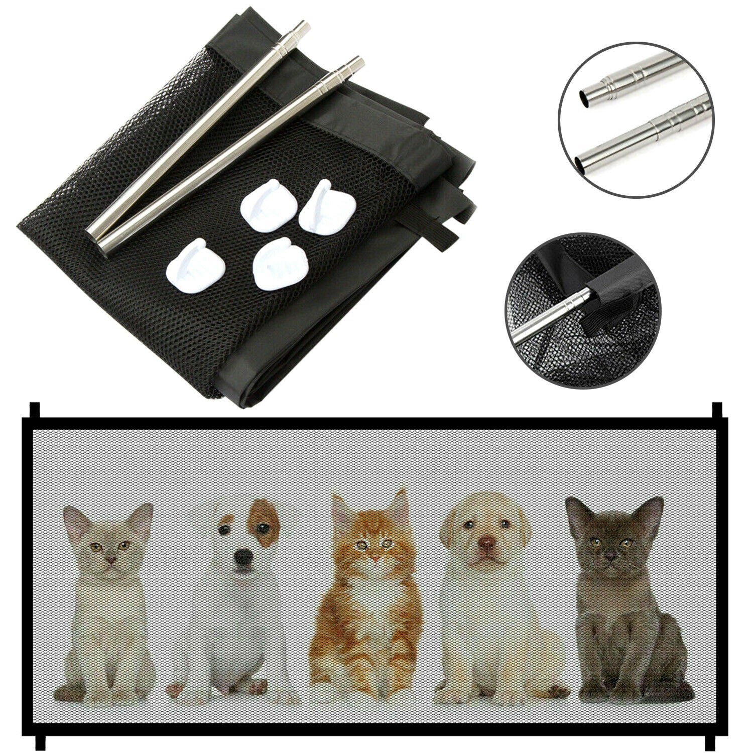 Pets Dog Cat Baby Safety Gate Mesh Fence Magic Portable Guard Net Stairs Doors - Paw Pet
